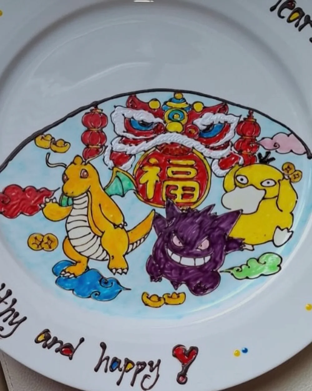 Pokémon themed hand-drawn plate